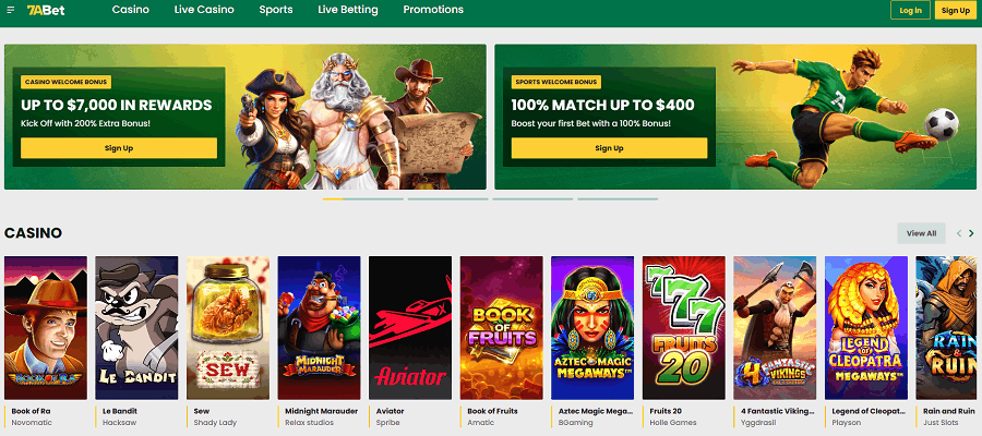 7ABet Casino offers various introductory bonus categories