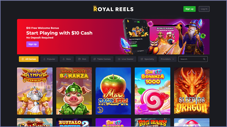 Royal Reels casino offers no deposit bonus worth A$10